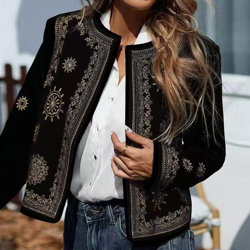 Women's geometric print cardigan, long-sleeved knit coat with