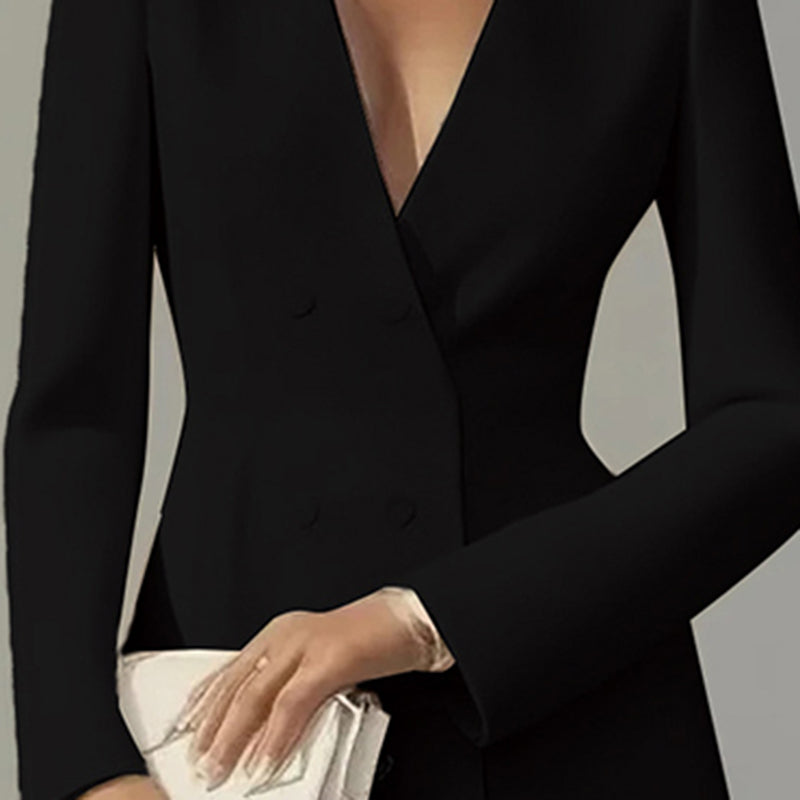 Women's Solid Color Deep V-Neck Dress Button Front A-Line Midi Dress For Formal Occasions