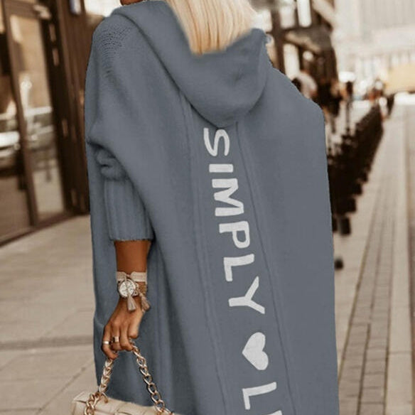 Ladies New Letter Hooded Long Cardigan