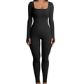 Tuta sportiva da donna sexy con colletto quadrato, tuta a maniche lunghe, tuta da yoga, tuta sportiva da donna ... Attivo