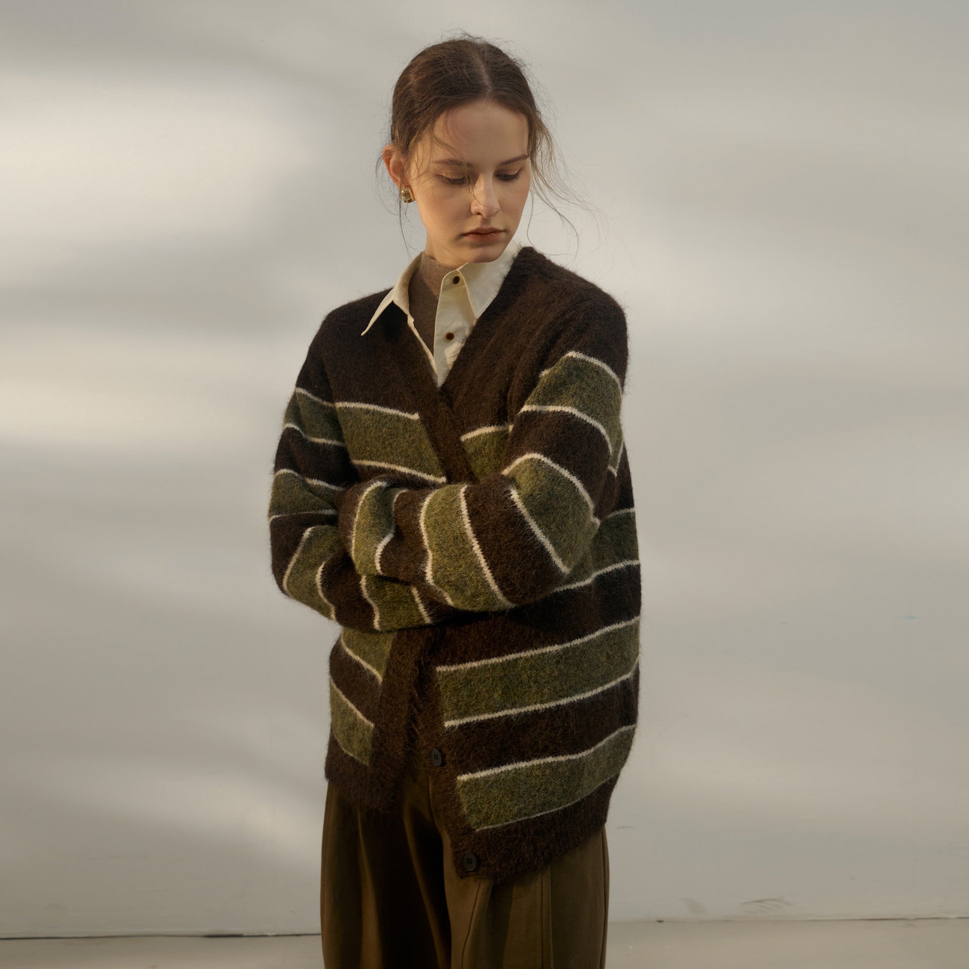 Retro Casual Striped Autumn Wool Women