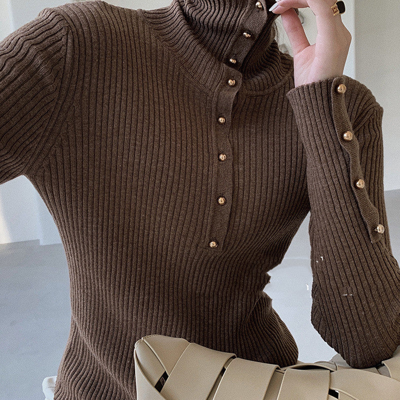 Maglione pullover a collo alto da donna in maglia sottile