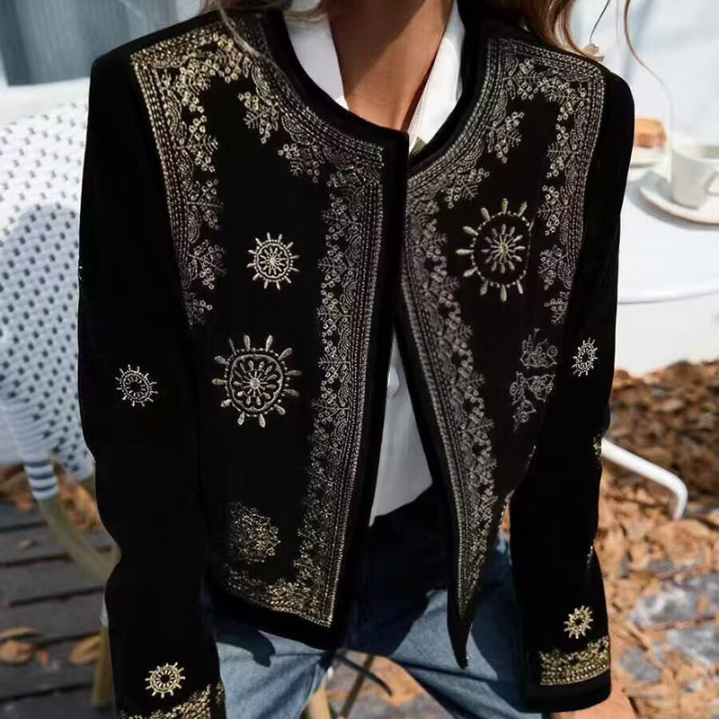 Women's geometric print cardigan, long-sleeved knit coat with