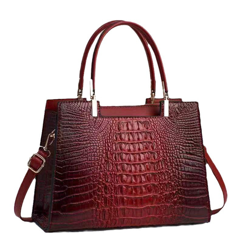 Borsa a mano da donna casual alla moda con motivo coccodrillo, grande capacità