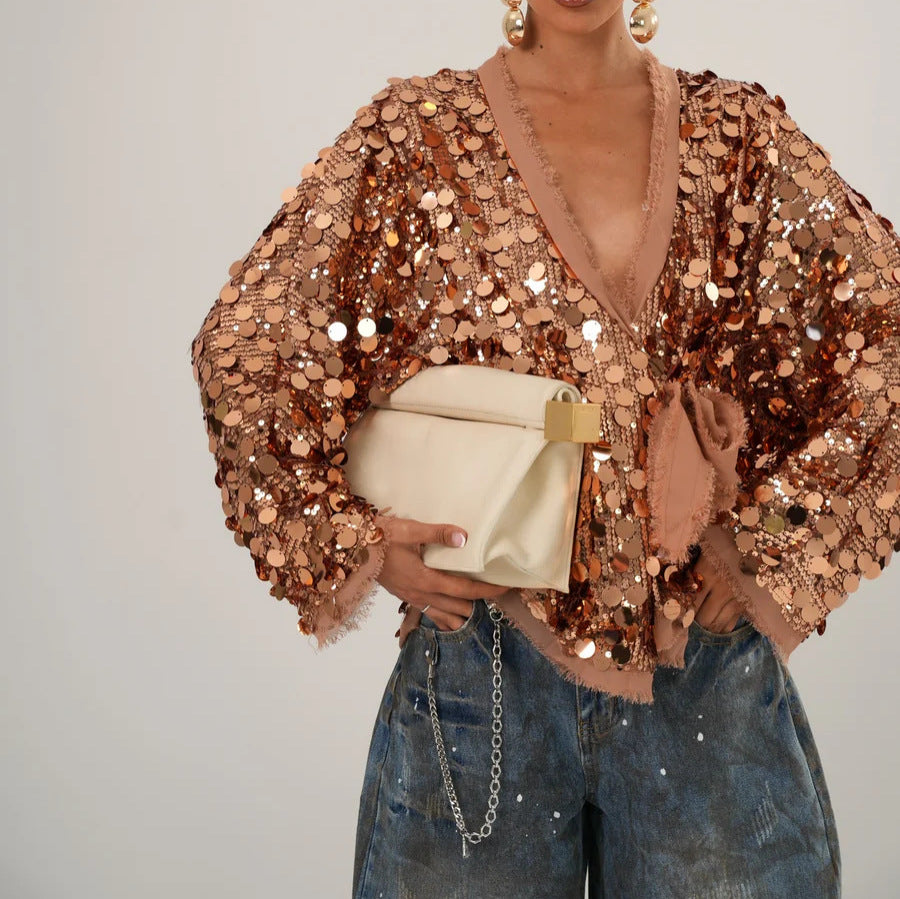 Stylish Solid Beaded Patchwork Jacket For Women