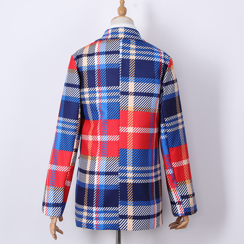 Pure Color Ladies Blazer Fashionable Plaid Print