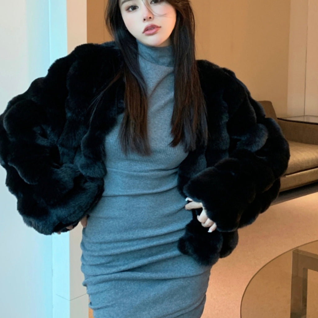 Environmental Protection Rabbit Fur Short Coat Women's Thickened Warm