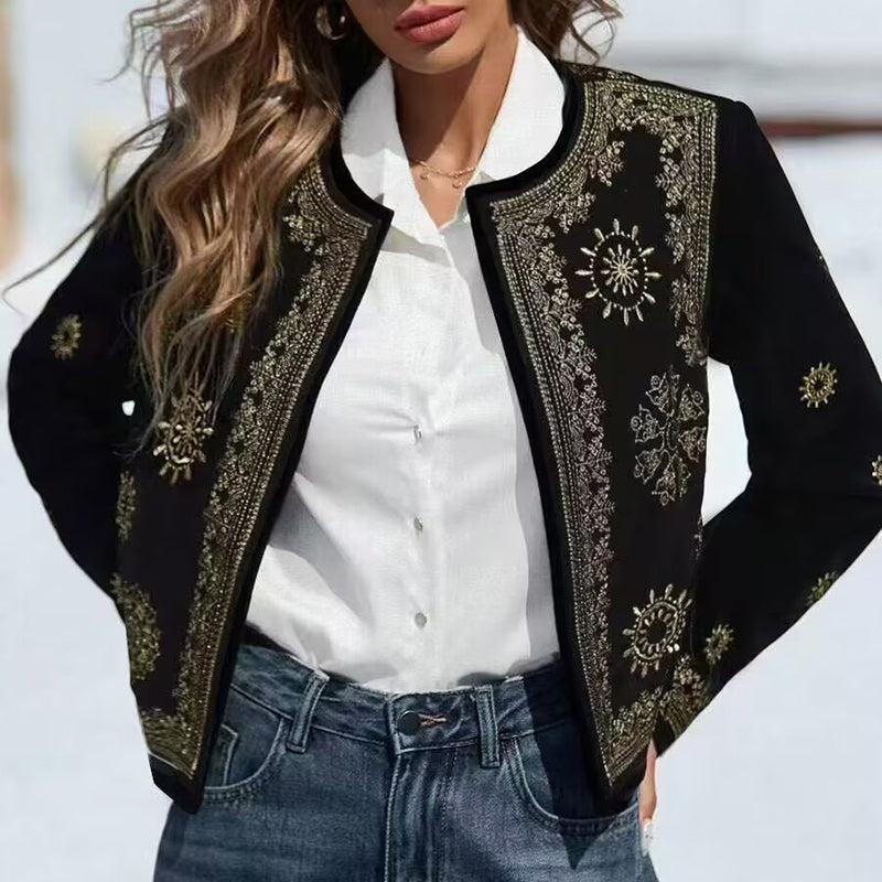 Women's geometric print cardigan, long-sleeved knit coat with