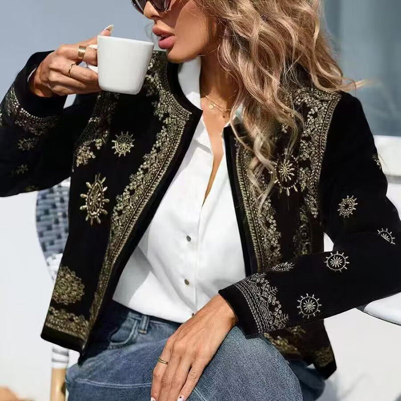Women's geometric print cardigan, long-sleeved knit coat with