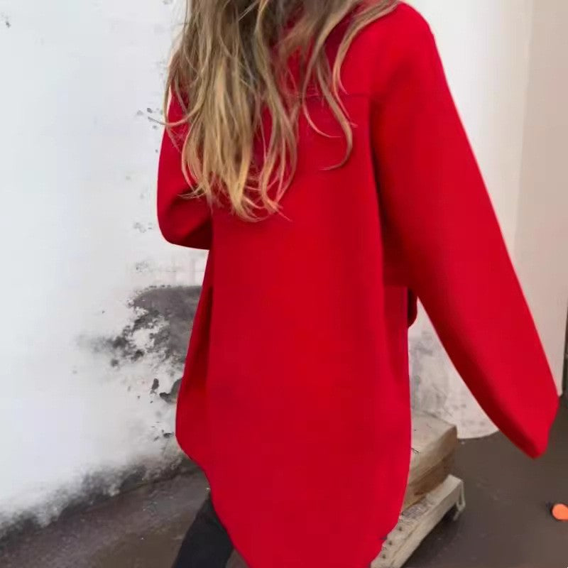 In Stock Cross-border Independent Station-AliExpress-Amazon Autumn And Winter Women's Single Row Solid Color Mid-length Wool Woolen